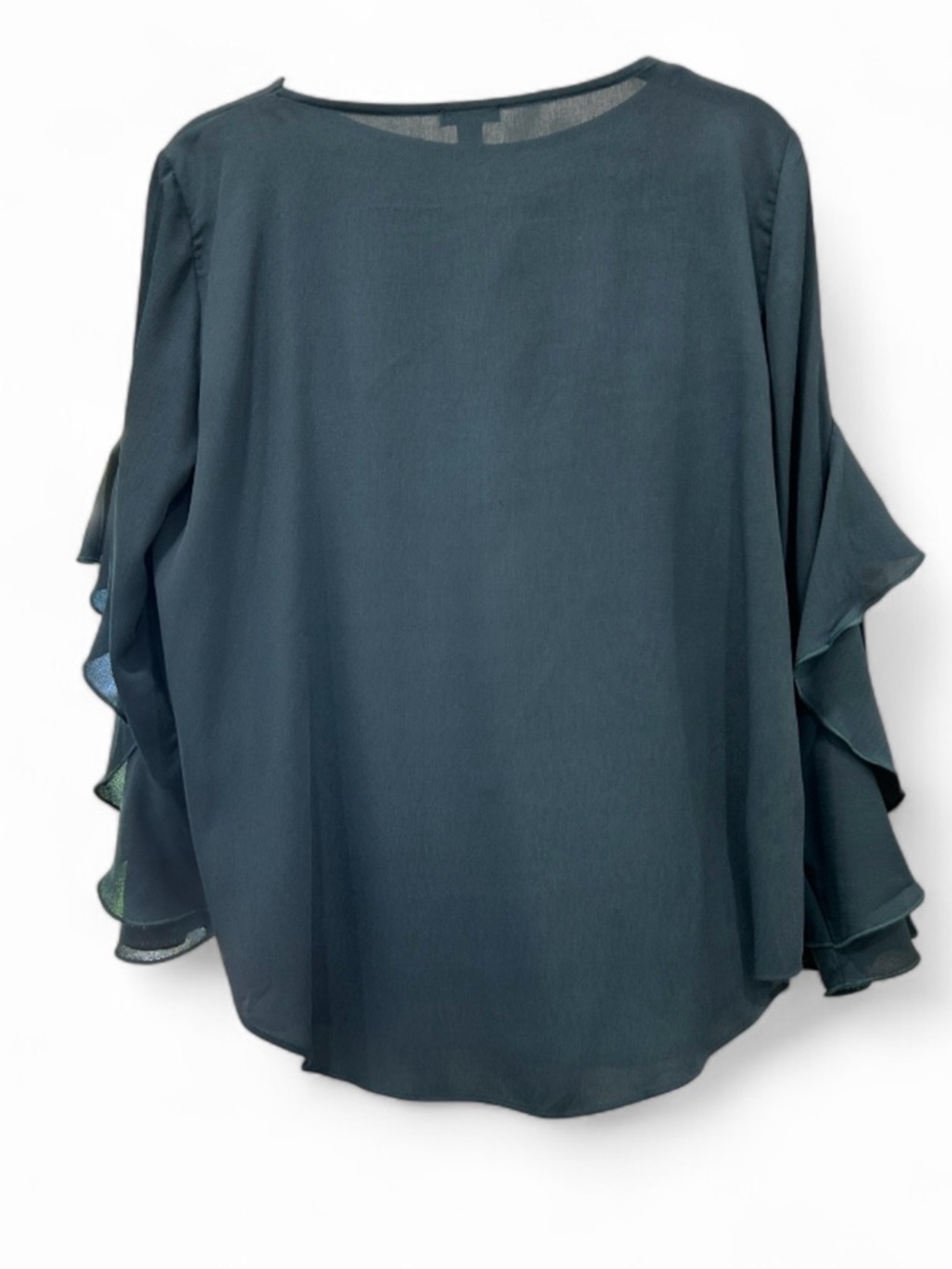Ann Taylor Teal Ruffled Sleeve Blouse